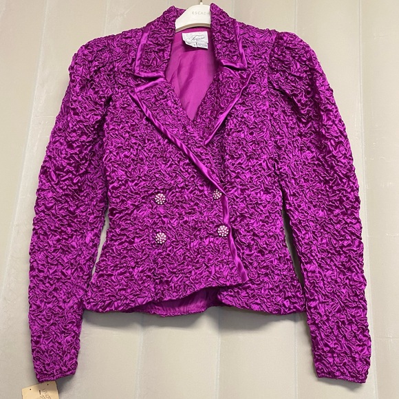 Vintage Farinae Collections Women’s Blazer Jacket Size 12 Crinkle Magenta NWT